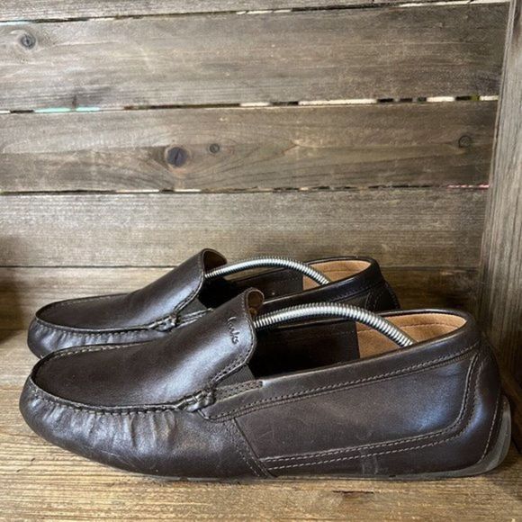 Mens Clarks Marksman Dark Brown Leather Slip On‎ Loafers Shoes Size 12 M GUC main image 6